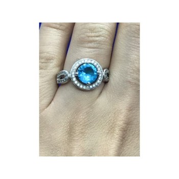 925 Sterling Silver Blue Topaz Ring Size 8