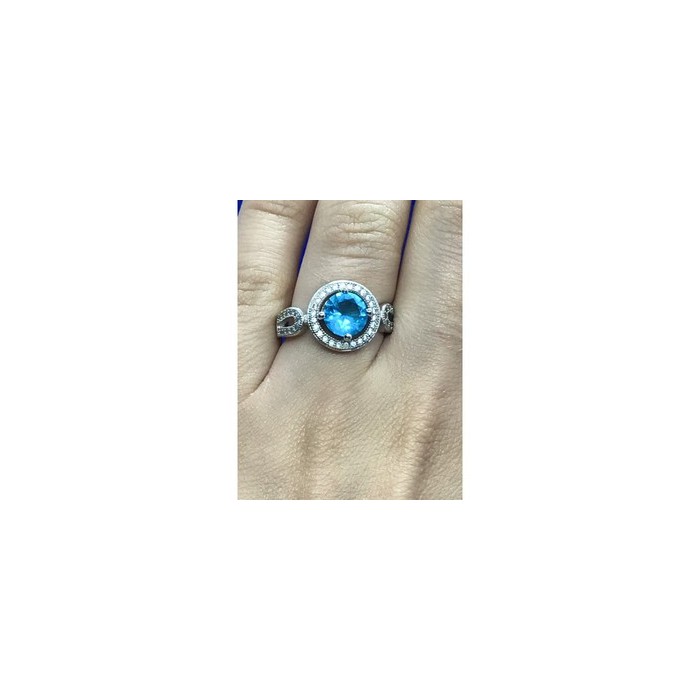 925 Sterling Silver Blue Topaz Ring Size 8