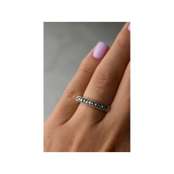 925 Sterling Silver Black Spinel Ring Size 6.5