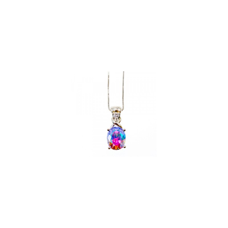 925 STERLING SILVER MULTICOLOR CZ CHAIN WITH PENDANT ITALY