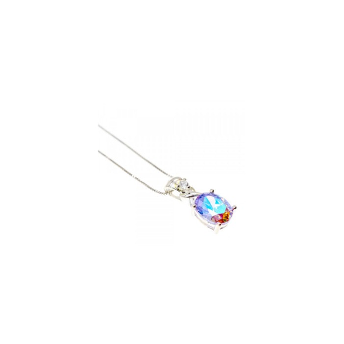 925 STERLING SILVER MULTICOLOR CZ CHAIN WITH PENDANT ITALY