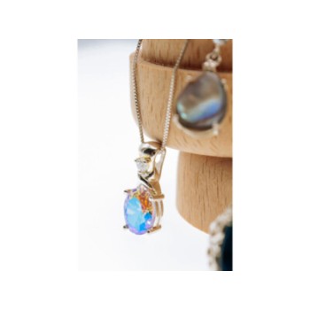 925 STERLING SILVER MULTICOLOR CZ CHAIN WITH PENDANT ITALY