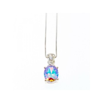 925 STERLING SILVER MULTICOLOR CZ CHAIN WITH PENDANT ITALY