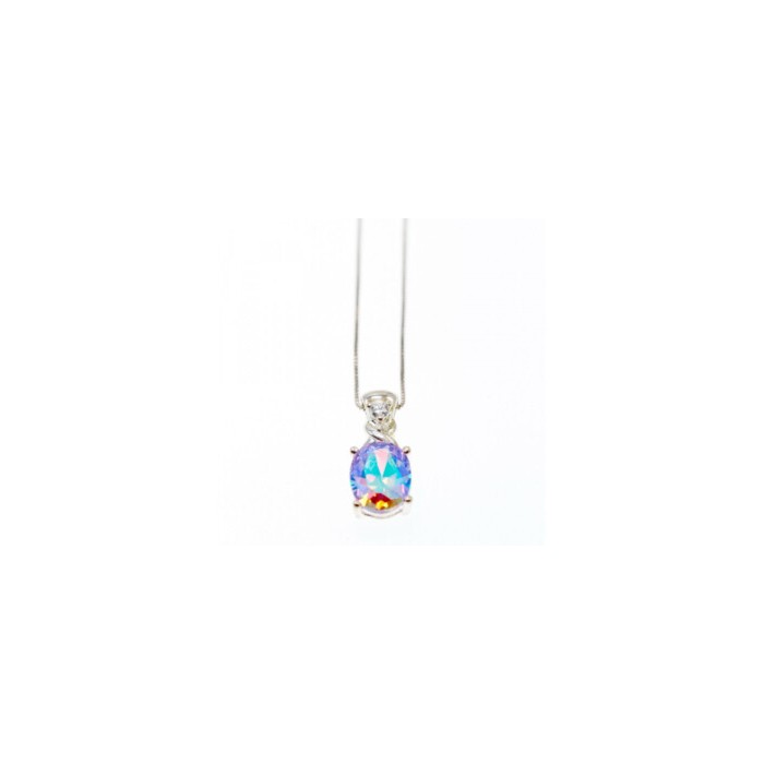 925 STERLING SILVER MULTICOLOR CZ CHAIN WITH PENDANT ITALY