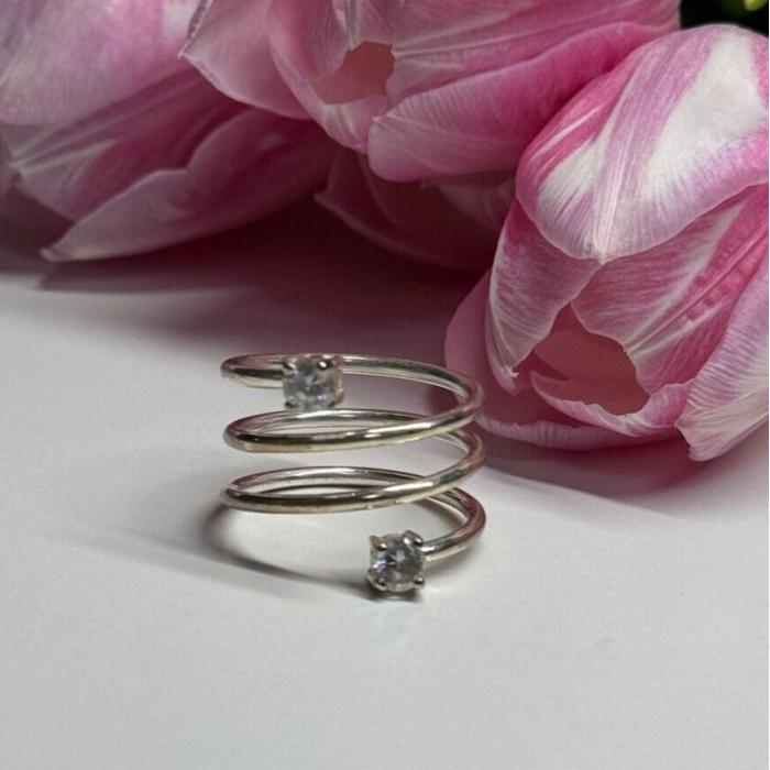 925 Sterling Silver White Spinel Ring Size 6