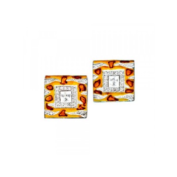 925 Sterling Silver Enamel & CZ Stud Earrings