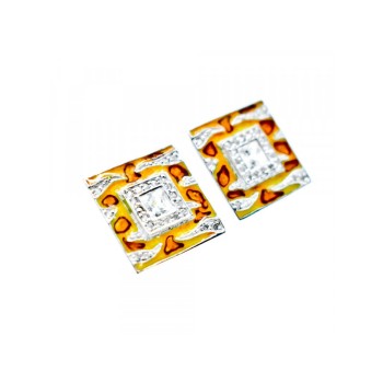 925 Sterling Silver Enamel & CZ Stud Earrings