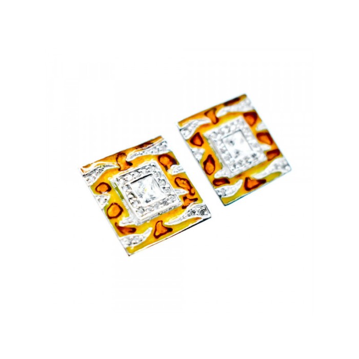 925 Sterling Silver Enamel & CZ Stud Earrings