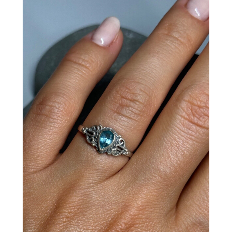 925 Sterling Silver Aquamarine Ring Size 6.5