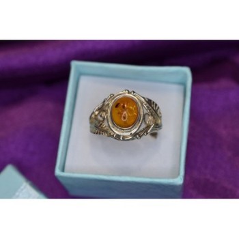 925 Sterling Silver Amber Ring Size 8.5