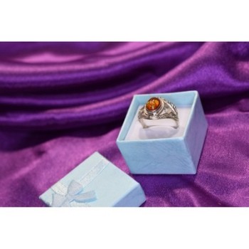 925 Sterling Silver Amber Ring Size 8.5