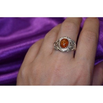925 Sterling Silver Amber Ring Size 8.5