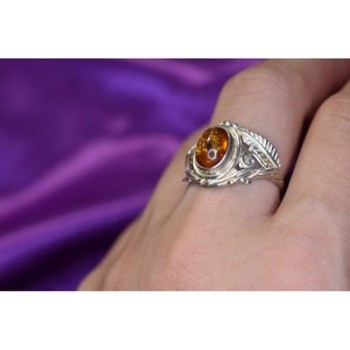 925 Sterling Silver Amber Ring Size 8.5