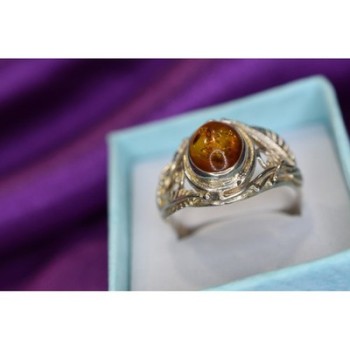925 Sterling Silver Amber Ring Size 8.5