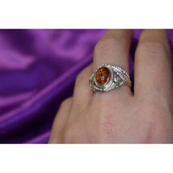 925 Sterling Silver Amber Ring Size 8.5