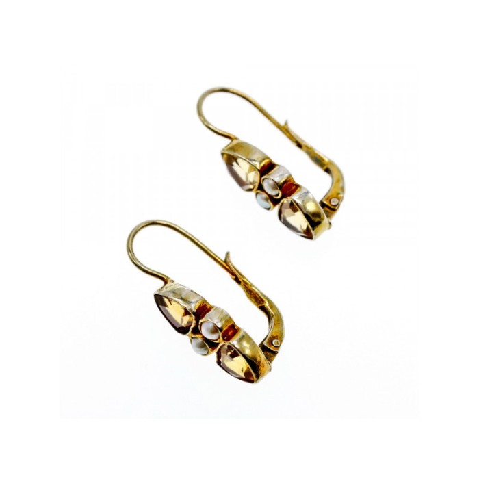 925 STERLING SILVER GOLD PLATED HELIODOR & PEARLS EARRINGS