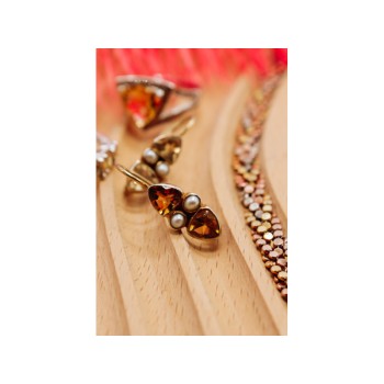 925 STERLING SILVER GOLD PLATED HELIODOR & PEARLS EARRINGS