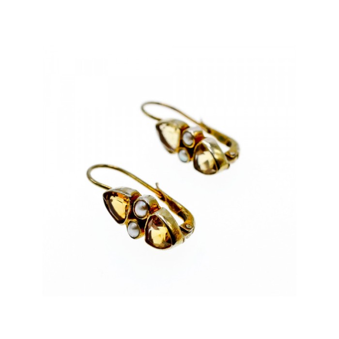 925 STERLING SILVER GOLD PLATED HELIODOR & PEARLS EARRINGS