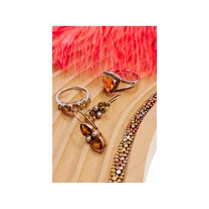 925 STERLING SILVER GOLD PLATED HELIODOR & PEARLS EARRINGS