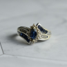 925 Sterling Silver Blue & White Sapphires Ring Size 6.5