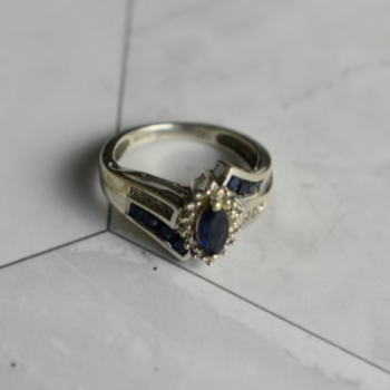 925 Sterling Silver Blue & White Sapphires Ring Size 6.5