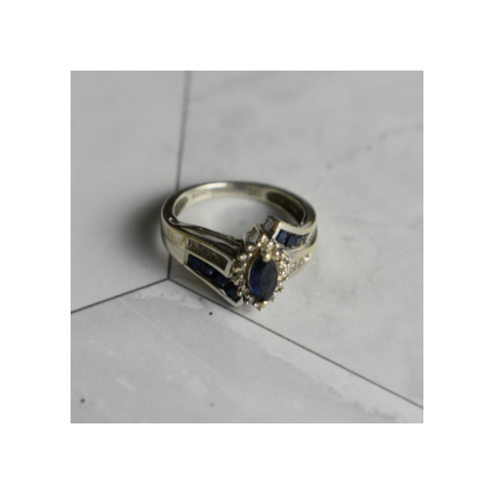 925 Sterling Silver Blue & White Sapphires Ring Size 6.5