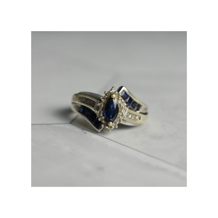 925 Sterling Silver Blue & White Sapphires Ring Size 6.5
