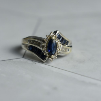 925 Sterling Silver Blue & White Sapphires Ring Size 6.5