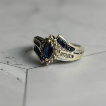 925 Sterling Silver Blue & White Sapphires Ring Size 6.5