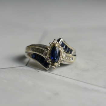 925 Sterling Silver Blue & White Sapphires Ring Size 6.5