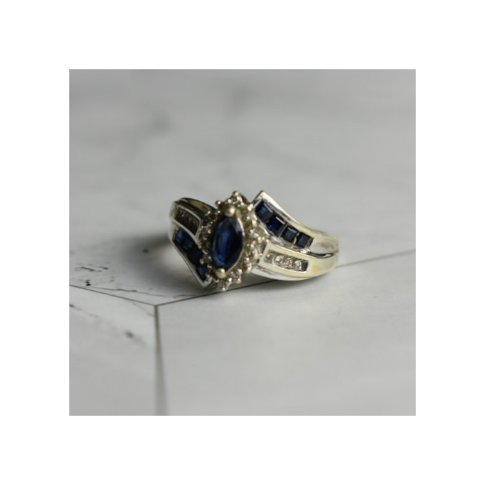 925 Sterling Silver Blue & White Sapphires Ring Size 6.5