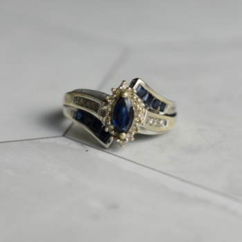 925 Sterling Silver Blue & White Sapphires Ring Size 6.5