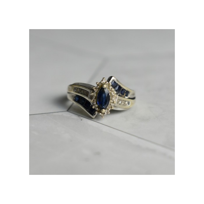 925 Sterling Silver Blue & White Sapphires Ring Size 6.5