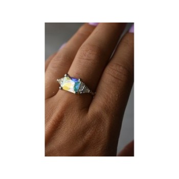 925 Sterling Silver Alpanite & CZ Ring Size 8.5