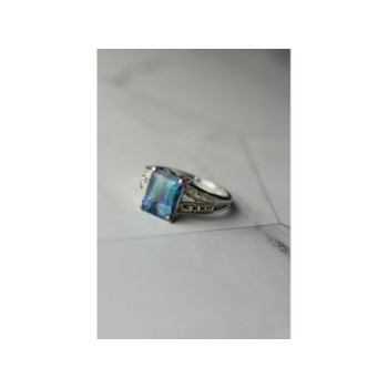925 Sterling Silver Blue Spinel Ring Size 6.5