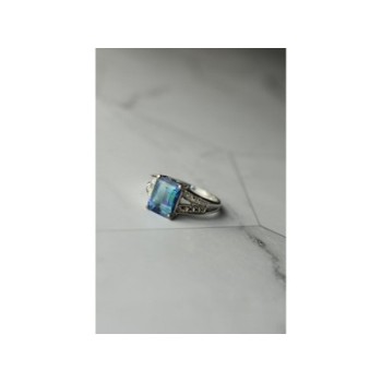 925 Sterling Silver Blue Spinel Ring Size 6.5