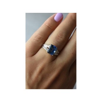 925 Sterling Silver Blue Spinel Ring Size 6.5