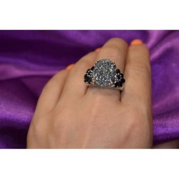 925 Sterling Silver Pyrite & Black Agate Ring Size 8