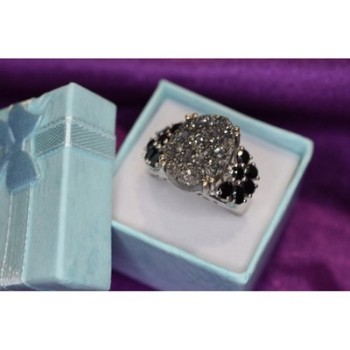 925 Sterling Silver Pyrite & Black Agate Ring Size 8