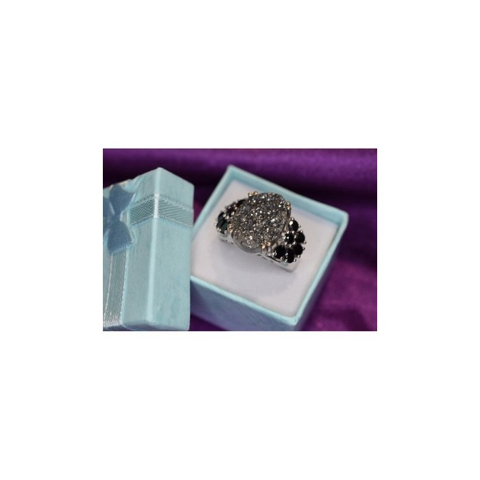 925 Sterling Silver Pyrite & Black Agate Ring Size 8