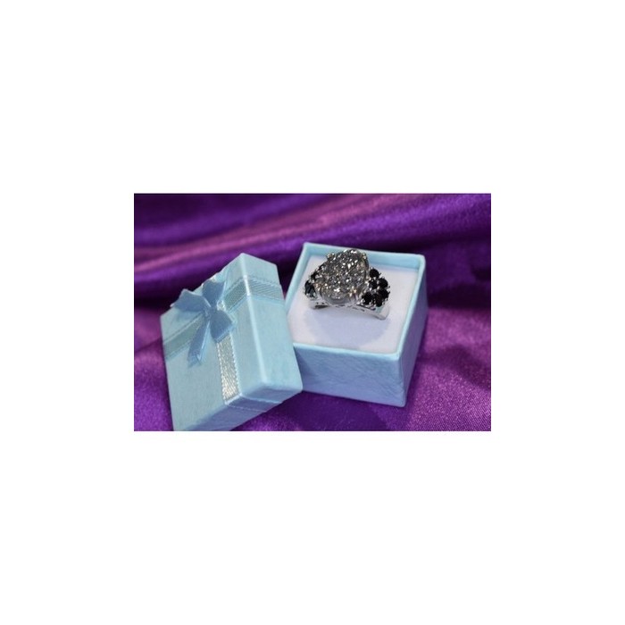 925 Sterling Silver Pyrite & Black Agate Ring Size 8