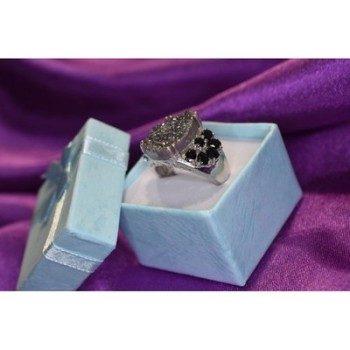 925 Sterling Silver Pyrite & Black Agate Ring Size 8