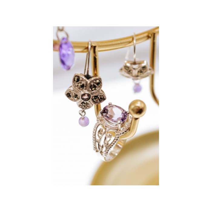 925 Sterling Silver Amethyst & Marcasites 