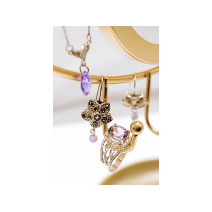925 Sterling Silver Amethyst & Marcasites 
