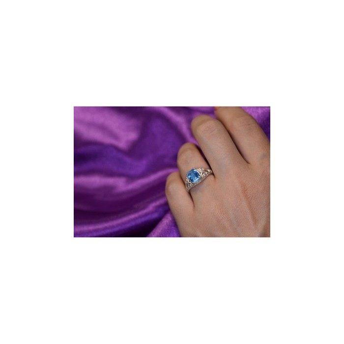 925 Sterling Silver Blue Topaz Openwork Ring Size 6.5