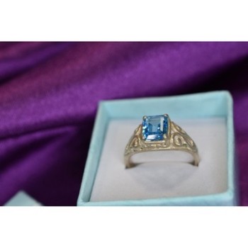 925 Sterling Silver Blue Topaz Openwork Ring Size 6.5