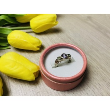 925 Sterling Silver Purple Tourmaline & Peridot Ring Size 8