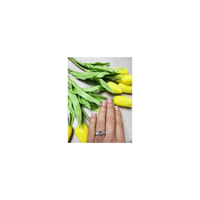 925 Sterling Silver Purple Tourmaline & Peridot Ring Size 8