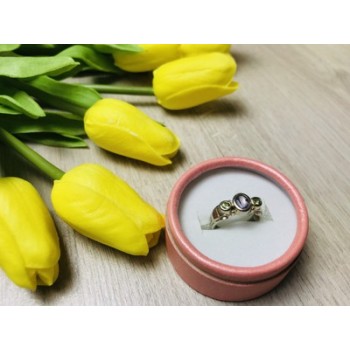 925 Sterling Silver Purple Tourmaline & Peridot Ring Size 8