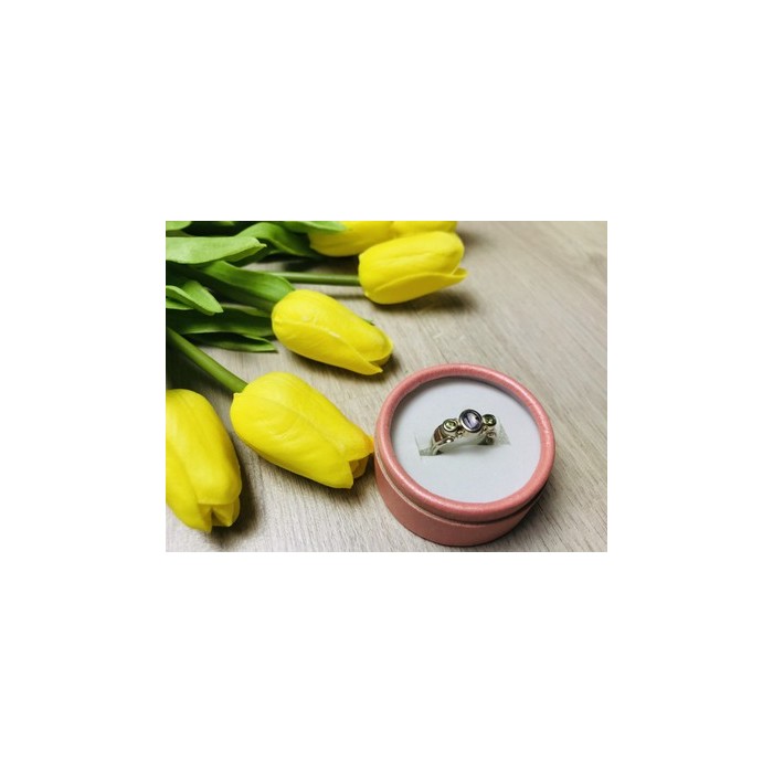 925 Sterling Silver Purple Tourmaline & Peridot Ring Size 8